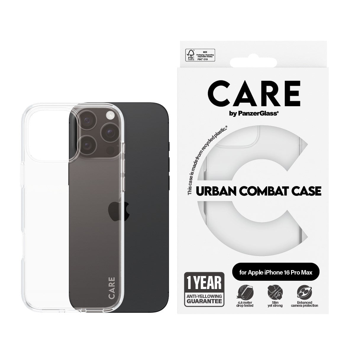 CARE by PanzerGlass® Urban Combat Case Transparent iPhone 16 Pro Max